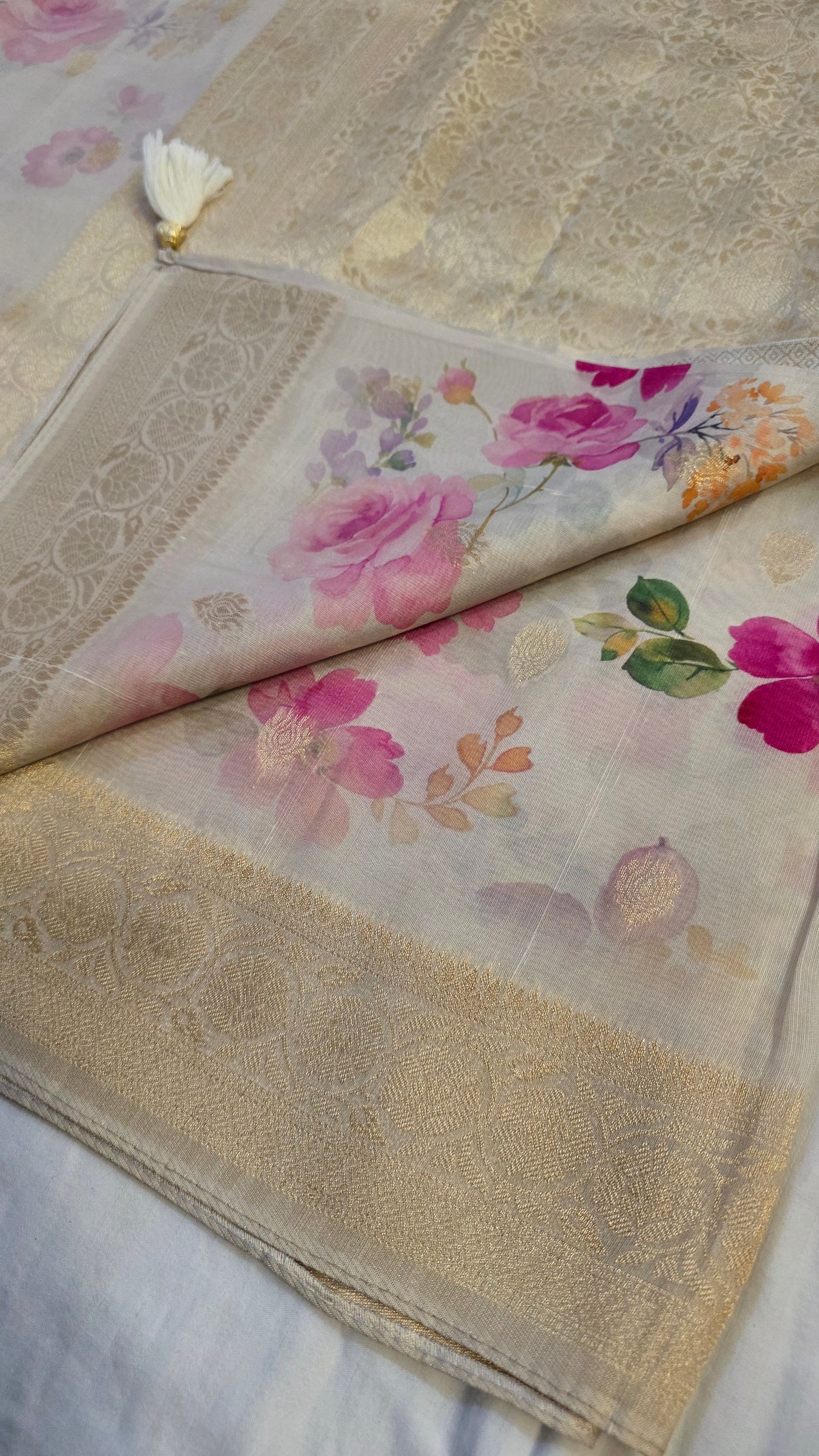 Ivory Tussar silk with Banarasi Pallu