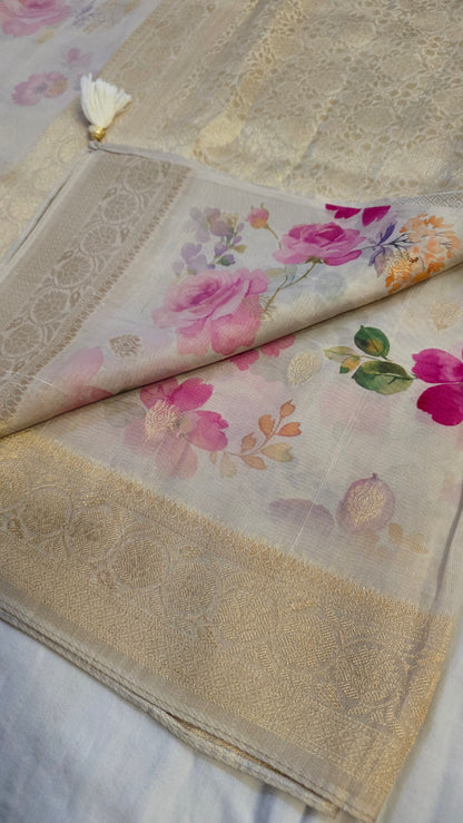 Ivory Tussar silk with Banarasi Pallu