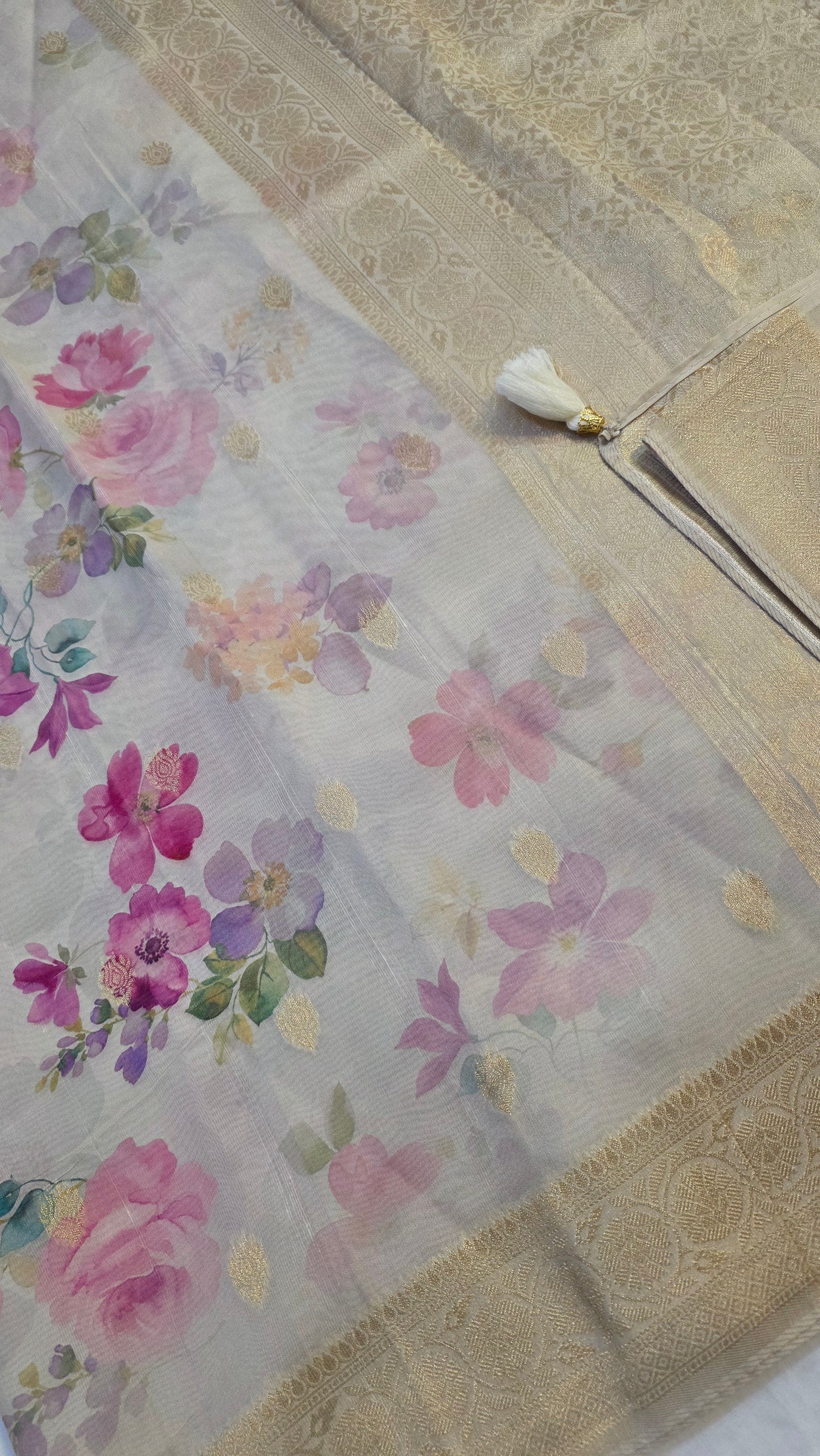 Ivory Tussar silk with Banarasi Pallu