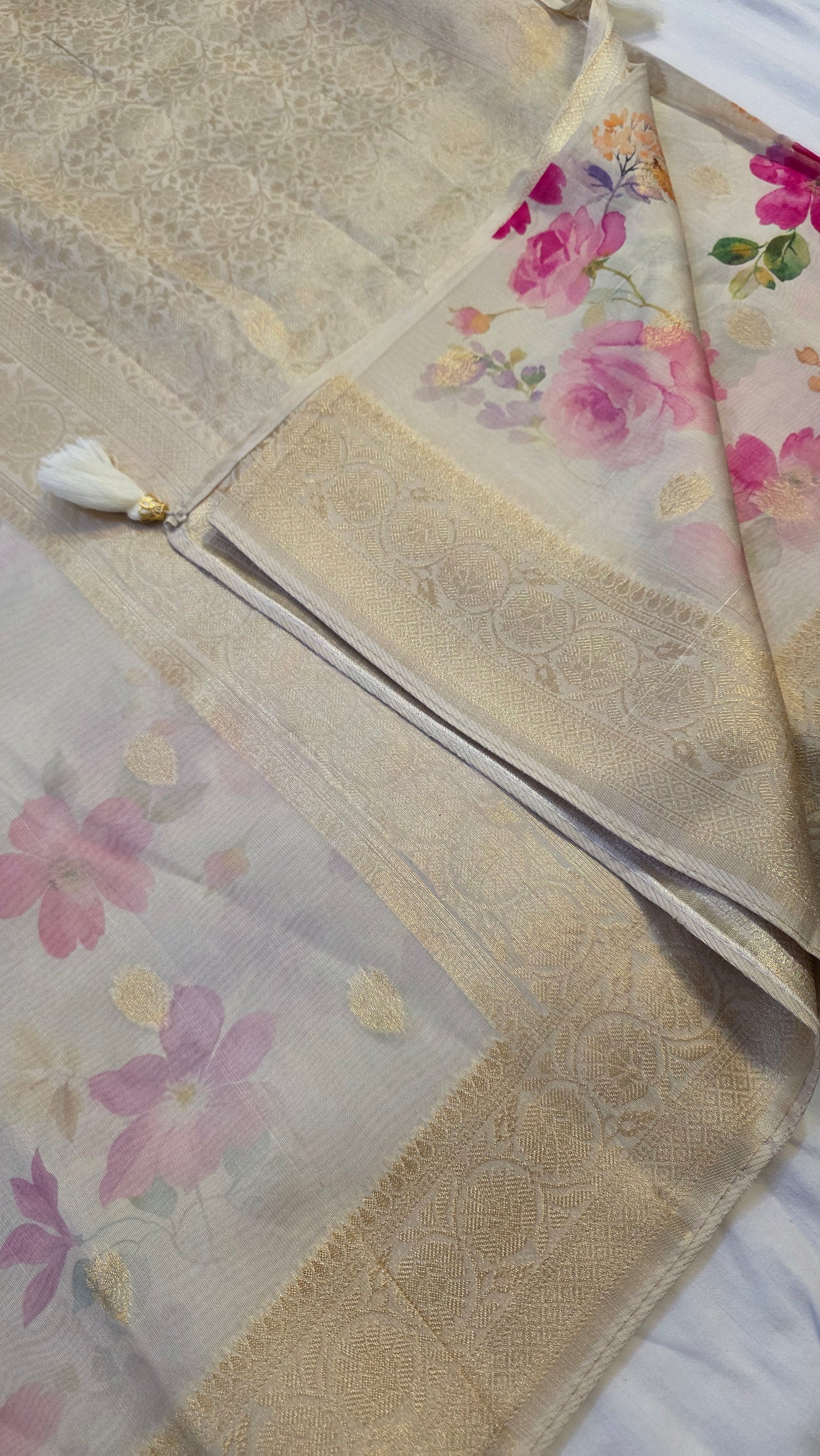 Ivory Tussar silk with Banarasi Pallu