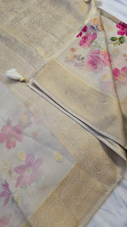 Ivory Tussar silk with Banarasi Pallu