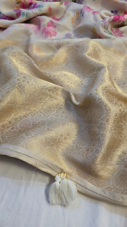 Ivory Tussar silk with Banarasi Pallu
