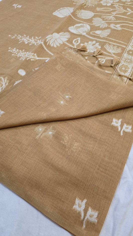 Ivory green Munga Silk Jamdani