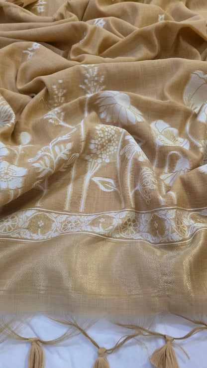 Ivory green Munga Silk Jamdani