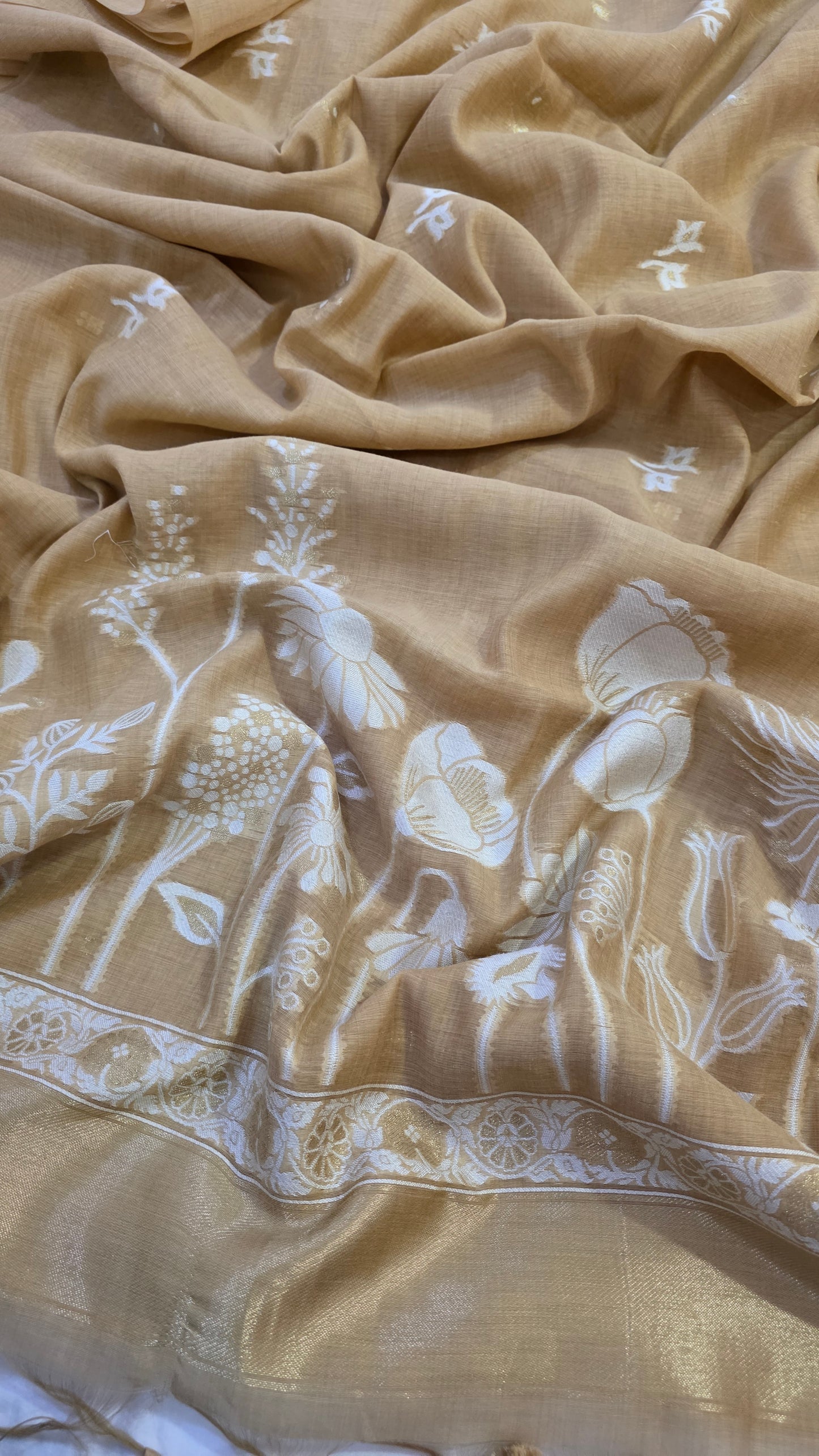 Ivory green Munga Silk Jamdani