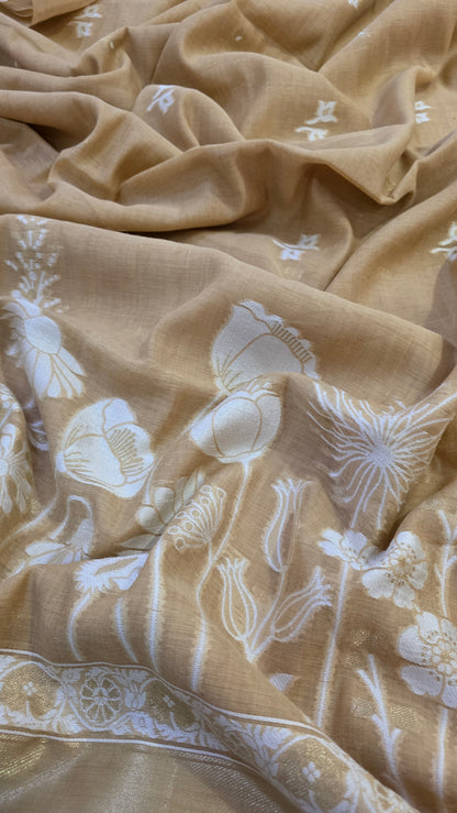 Ivory green Munga Silk Jamdani