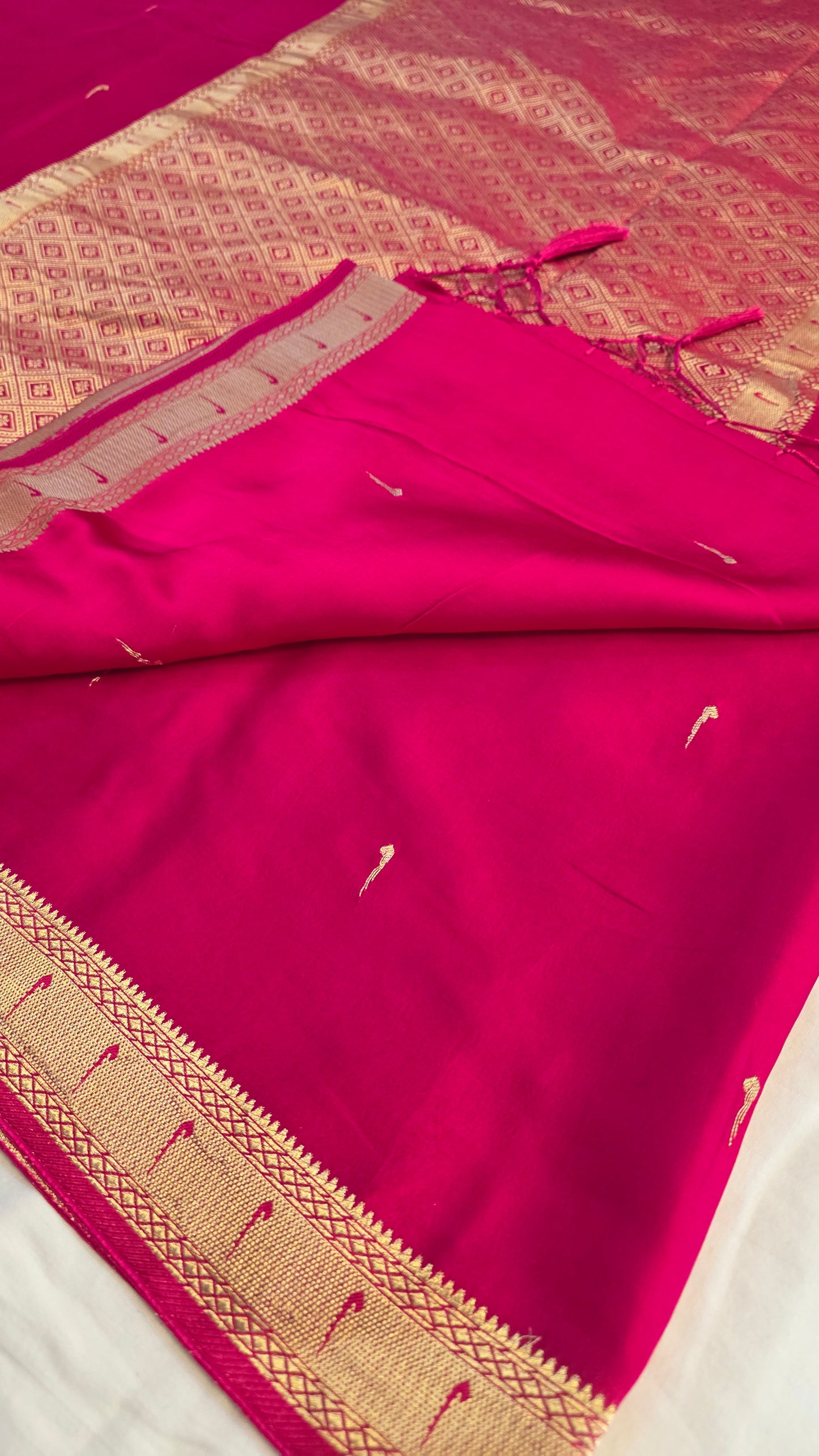 Pink Paithani border Satin Silk Saree