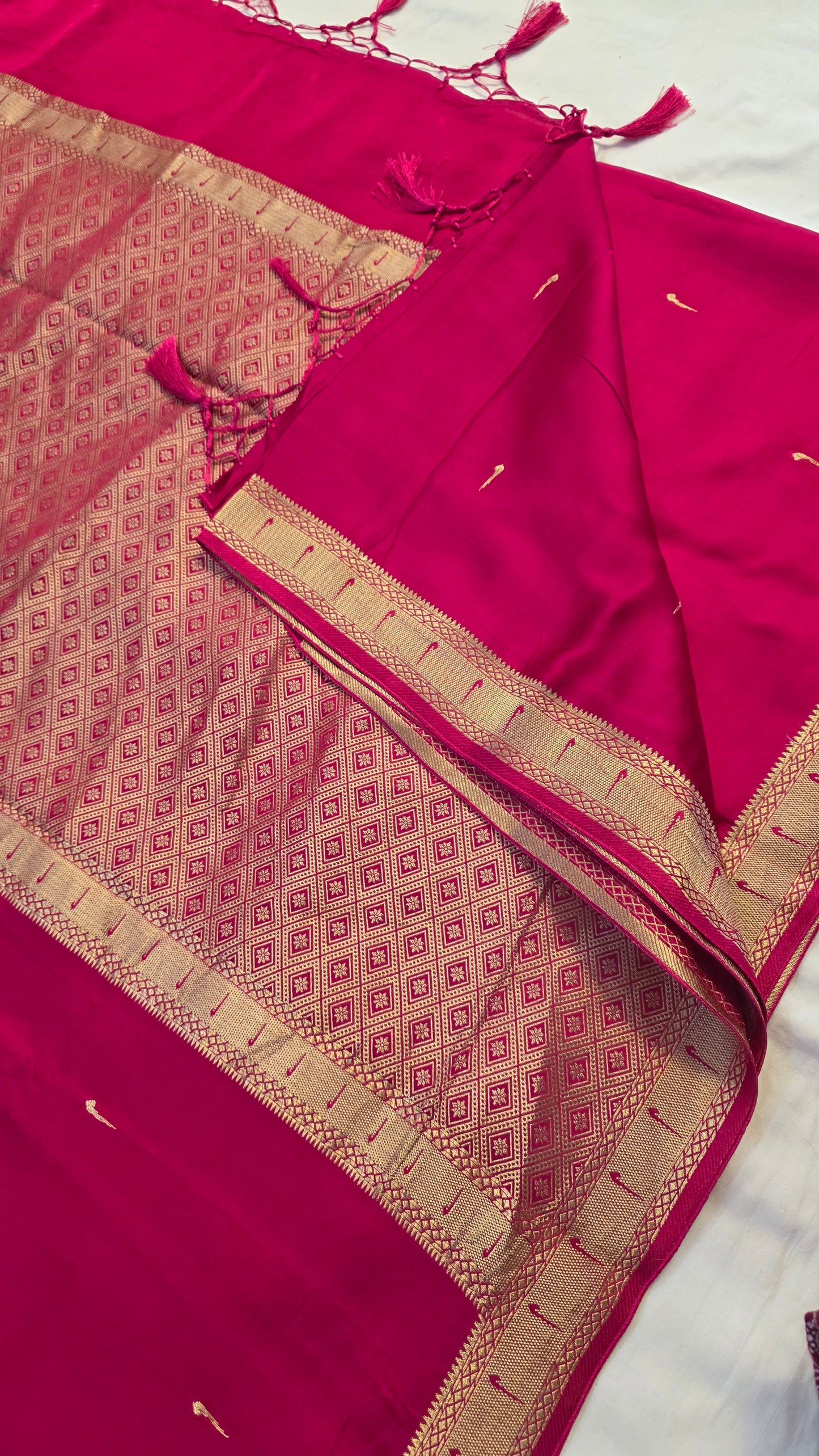 Pink Paithani border Satin Silk Saree