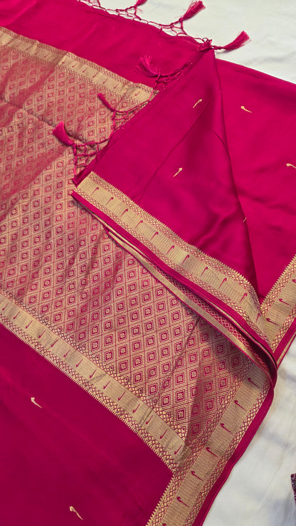 Pink Paithani border Satin Silk Saree
