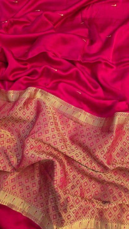 Pink Paithani border Satin Silk Saree
