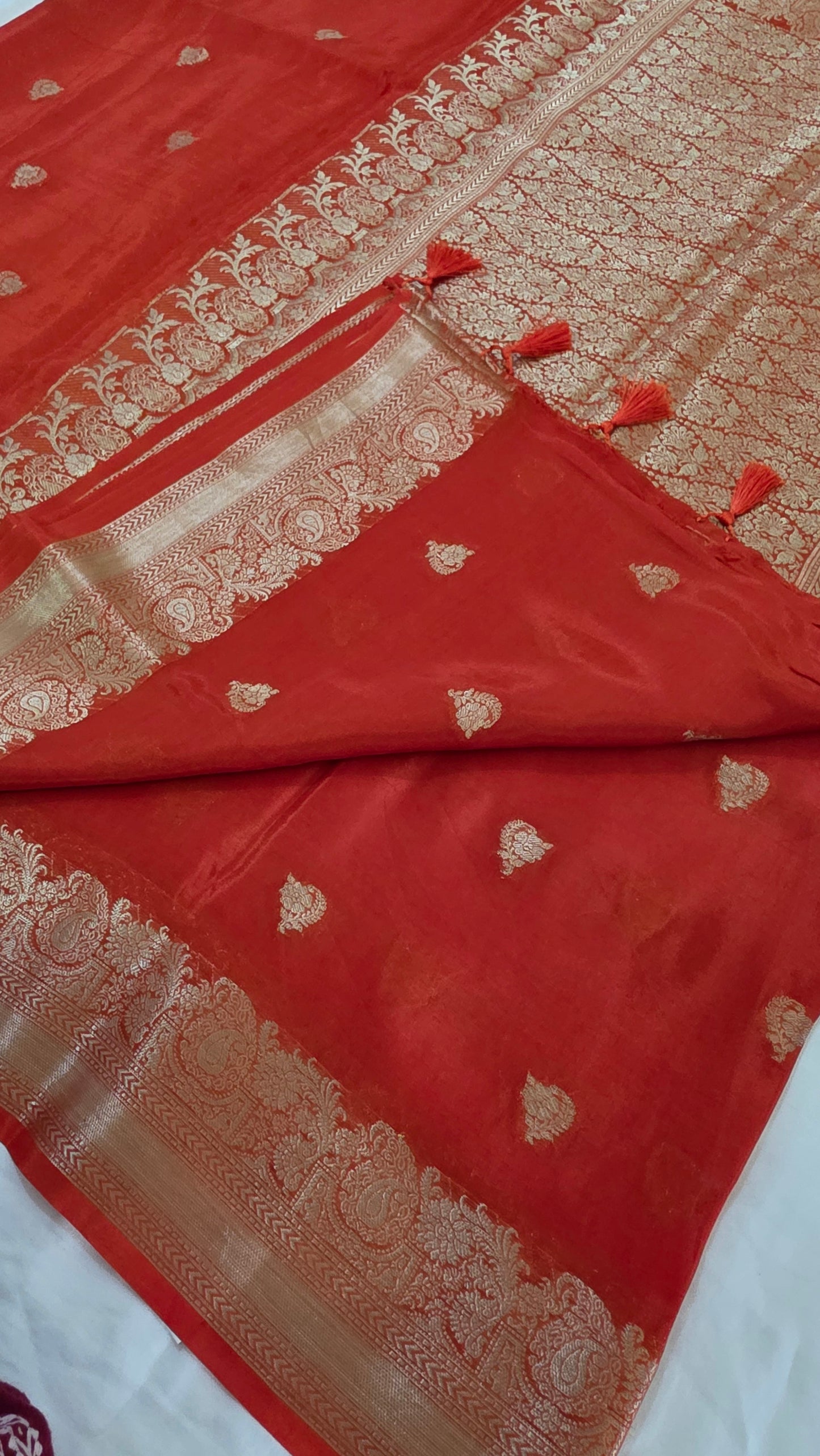 Orange Semi Banarasi silk | bird weave