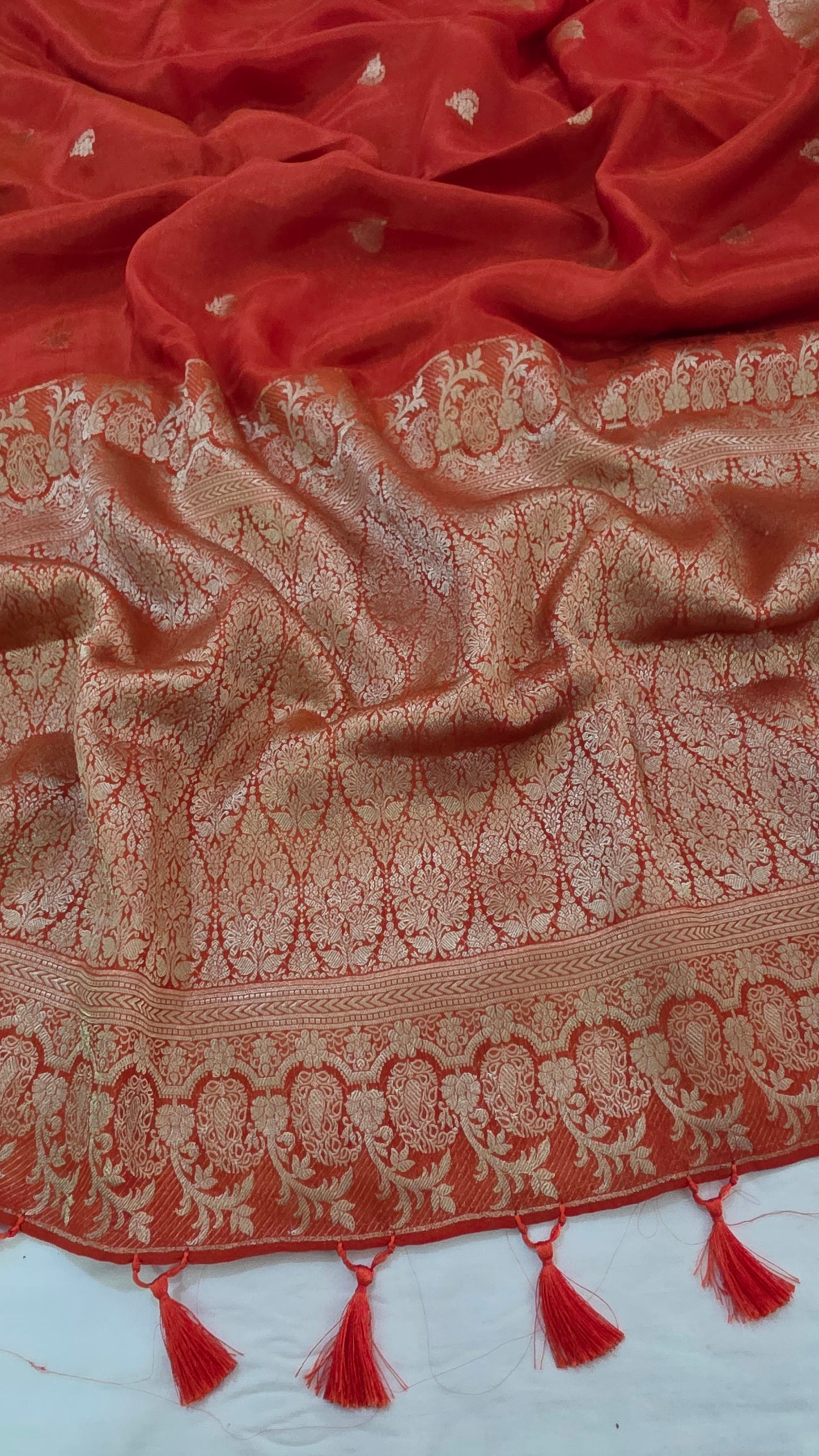 Orange Semi Banarasi silk | bird weave