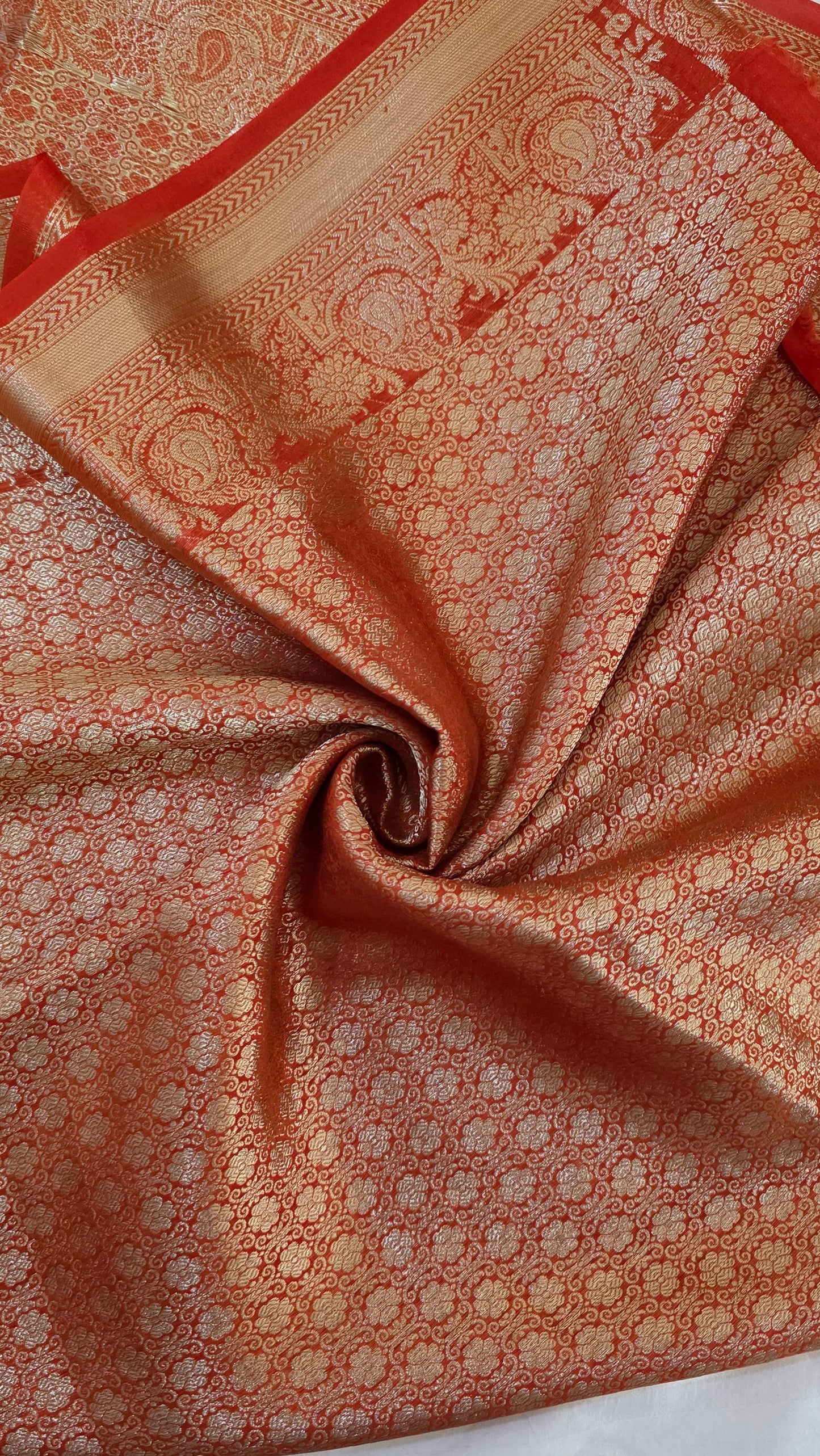 Orange Semi Banarasi silk | bird weave