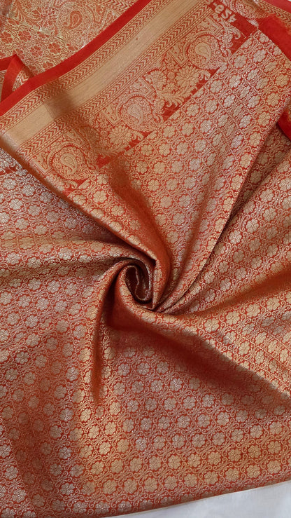 Orange Semi Banarasi silk | bird weave