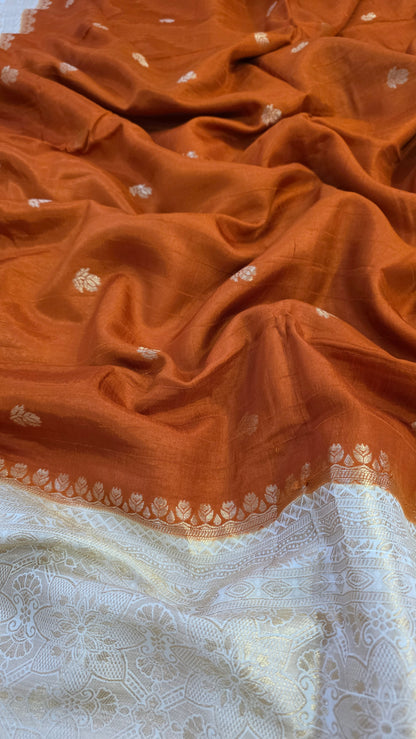 Orange with Ivory contrast Banarasi Silk Saree