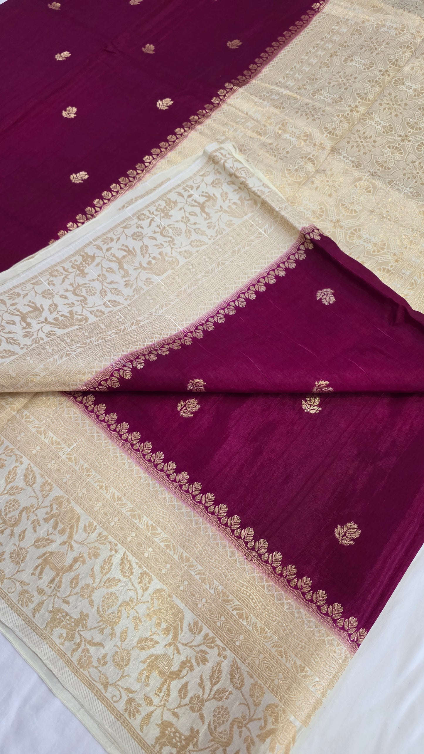 Wine with Ivory contrast Banarasi Silk Saree