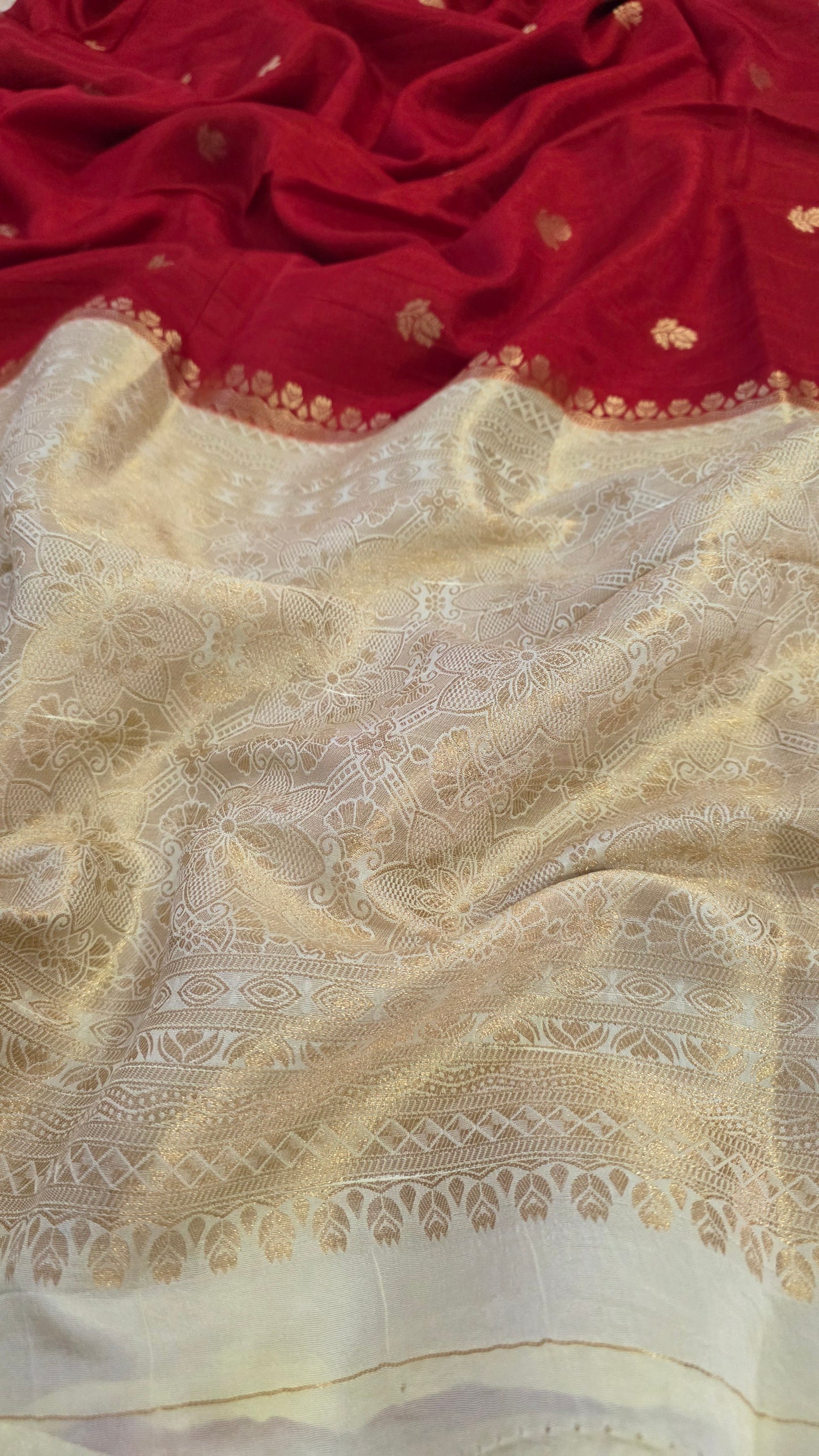 Red with Ivory contrast Banarasi Silk Saree