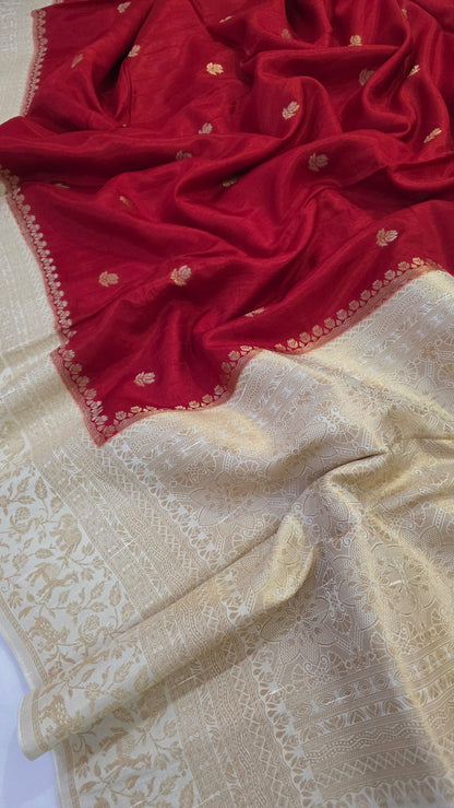 Red with Ivory contrast Banarasi Silk Saree