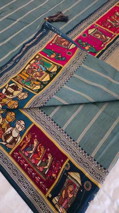Grey Dola silk figure Saree