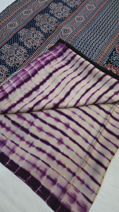 Purple Shibori Ajrakh Print Saree