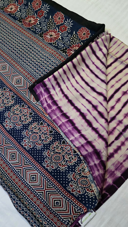 Purple Shibori Ajrakh Print Saree