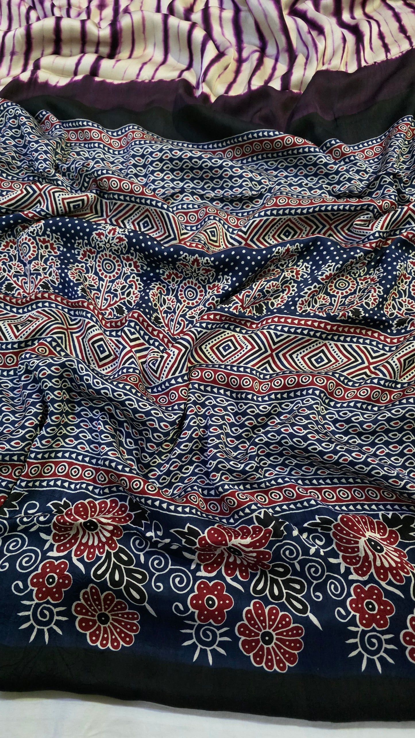 Purple Shibori Ajrakh Print Saree