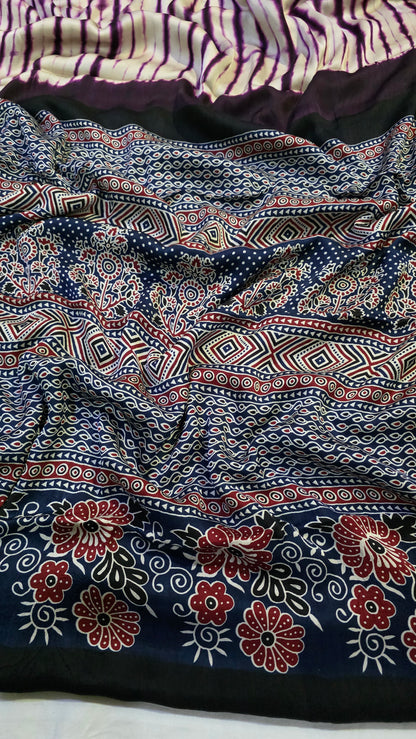 Purple Shibori Ajrakh Print Saree