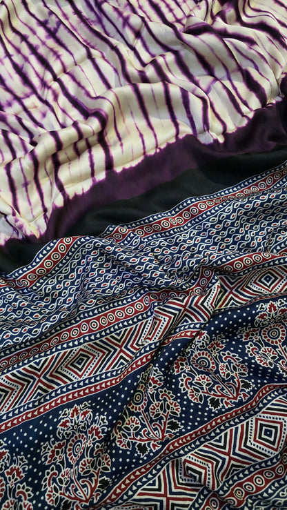 Purple Shibori Ajrakh Print Saree