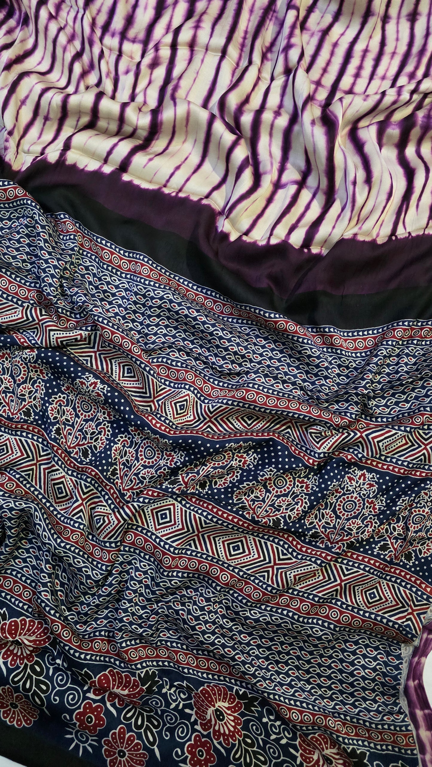 Purple Shibori Ajrakh Print Saree