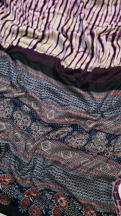 Purple Shibori Ajrakh Print Saree