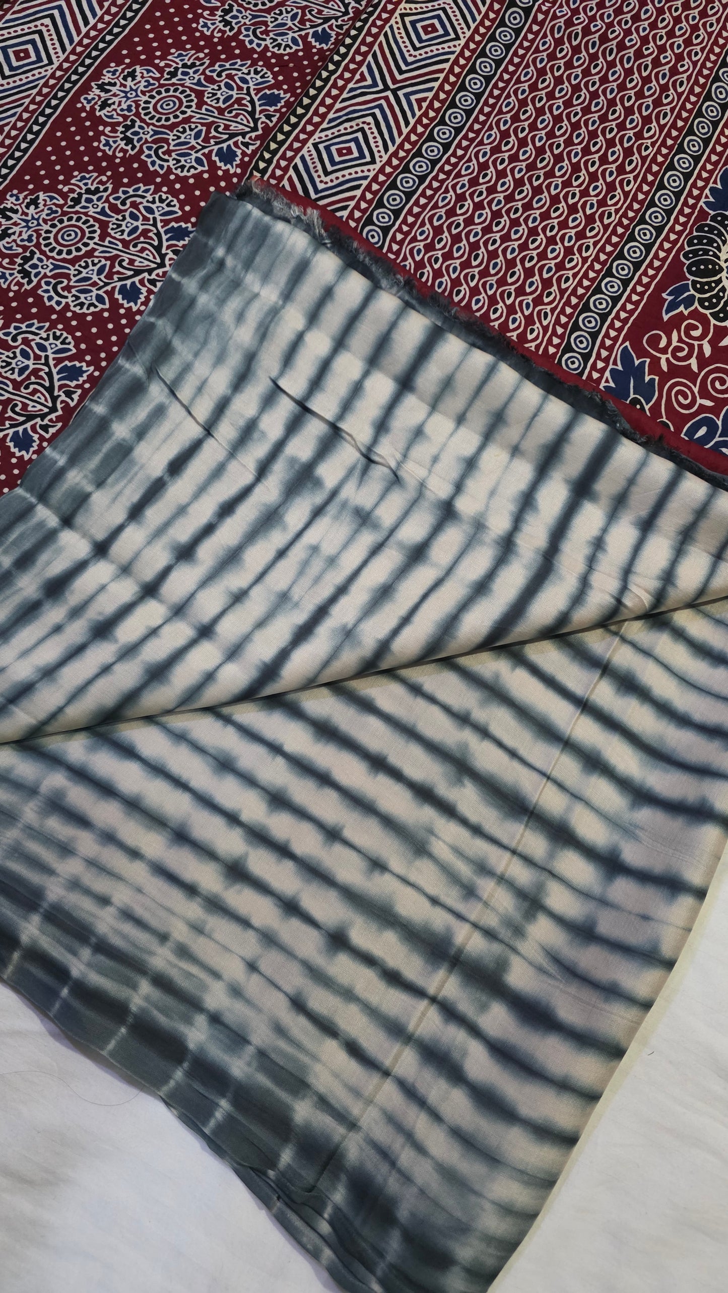Boond | Blue Gajji silk Shibori Ajrakh Print Saree