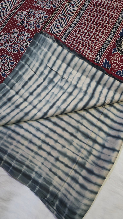 Boond | Blue Gajji silk Shibori Ajrakh Print Saree