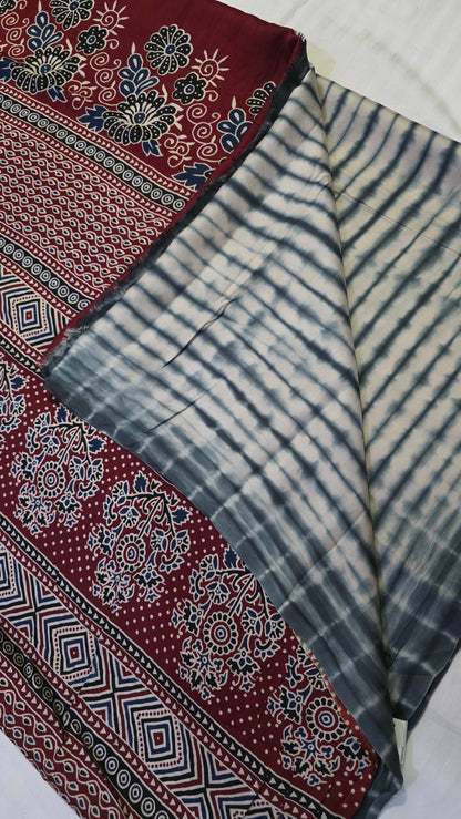 Boond | Blue Gajji silk Shibori Ajrakh Print Saree