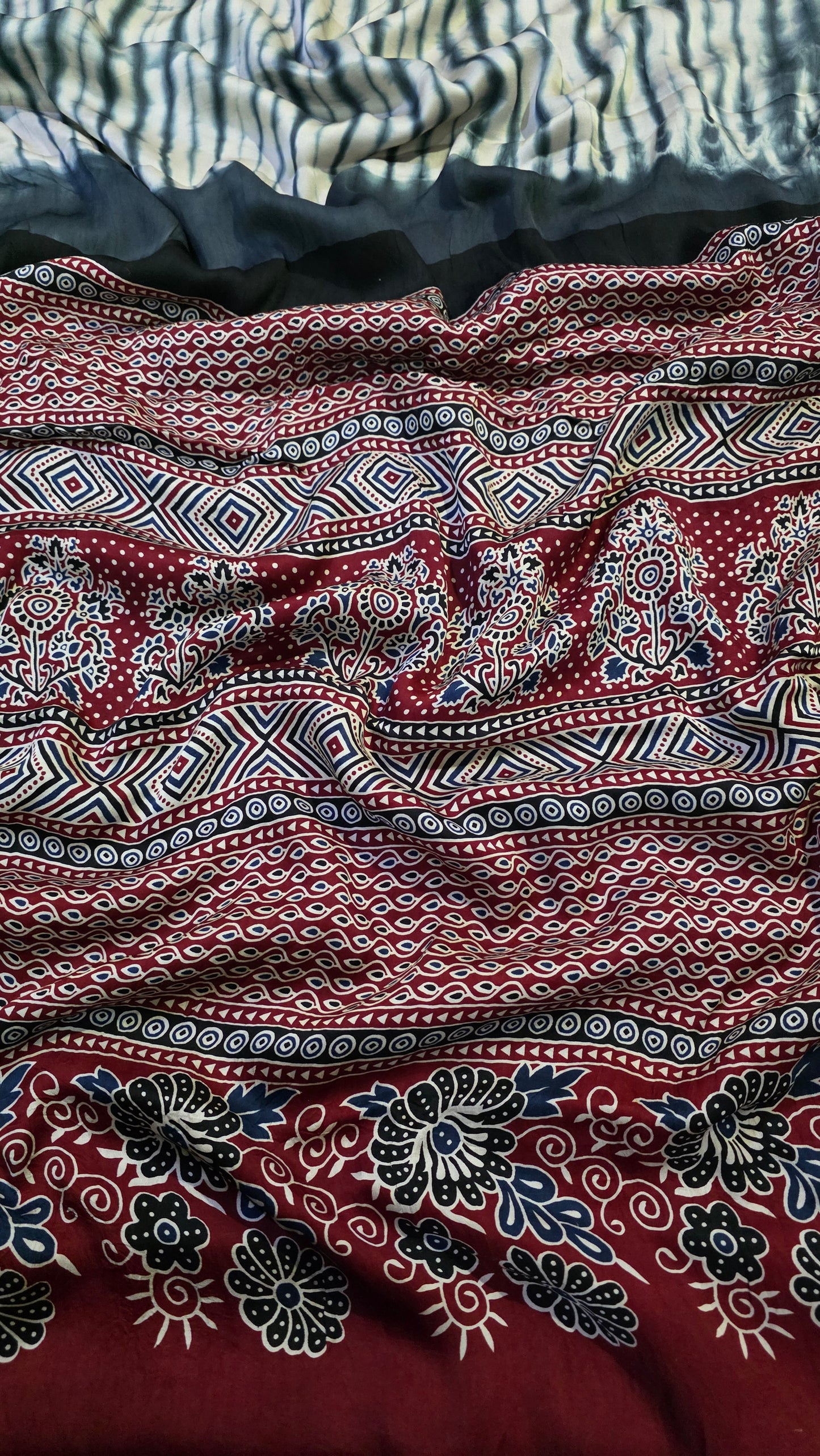 Boond | Blue Gajji silk Shibori Ajrakh Print Saree