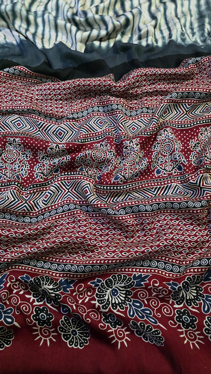 Boond | Blue Gajji silk Shibori Ajrakh Print Saree
