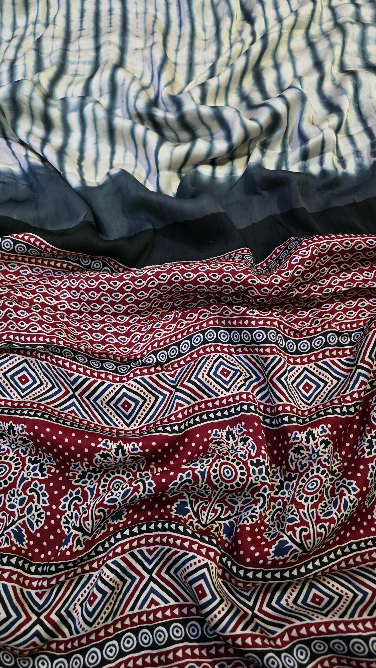 Boond | Blue Gajji silk Shibori Ajrakh Print Saree