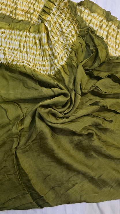 Yellow Green Pure  Dola silk Bandhej Saree