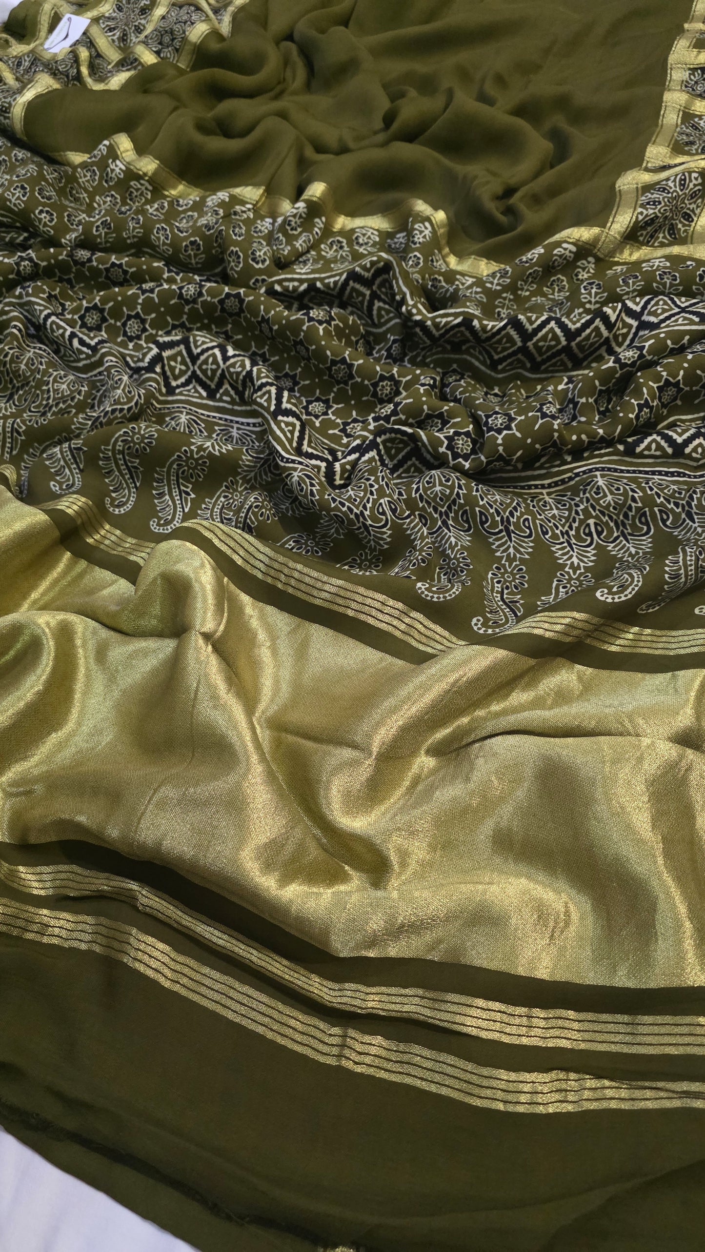 Mehendi Green Modal silk Bandhej Tissue pallu