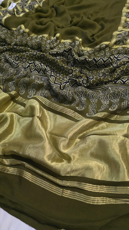 Mehendi Green Modal silk Bandhej Tissue pallu