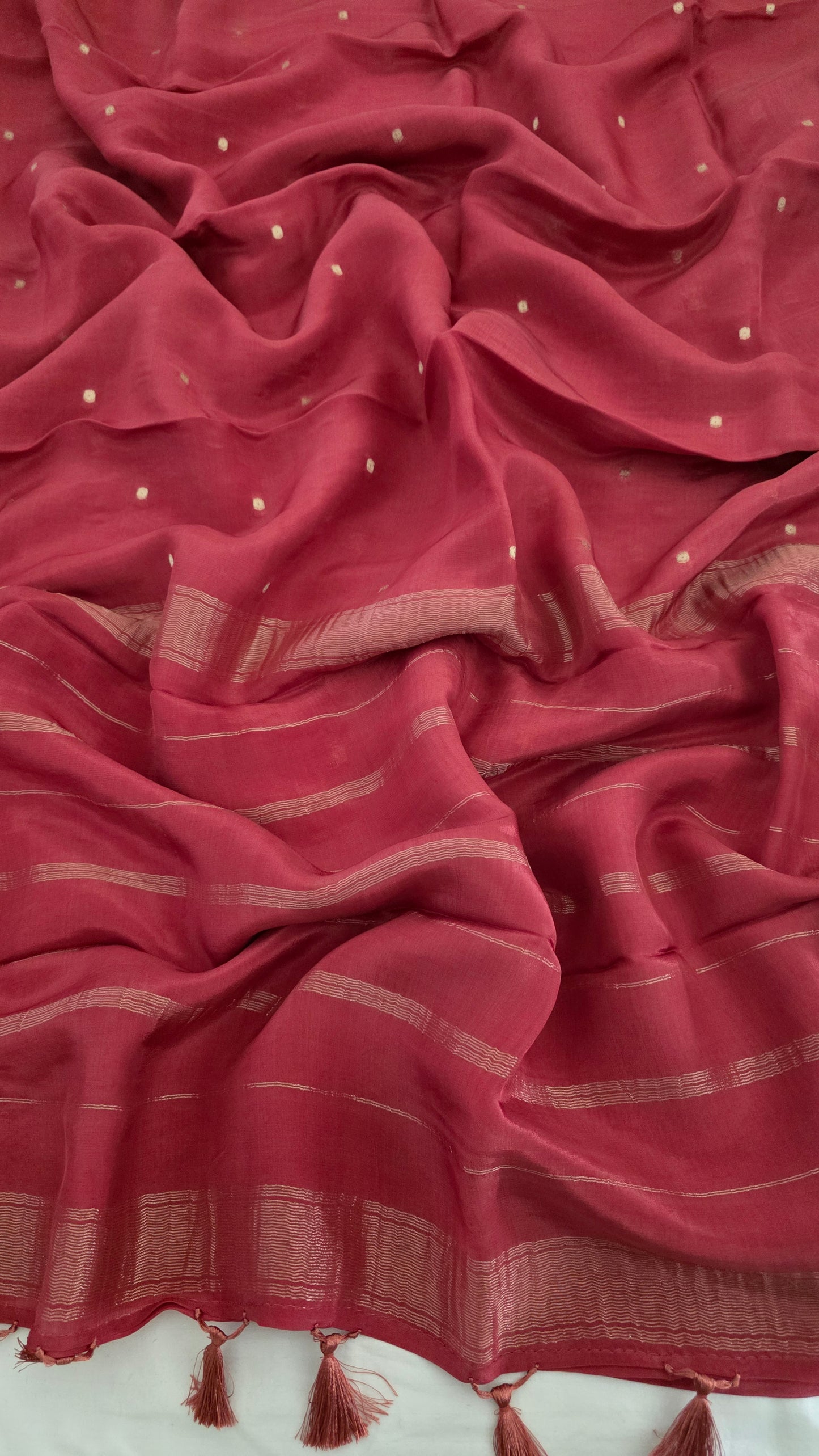 Onion pink Semi Mysore Crape Saree