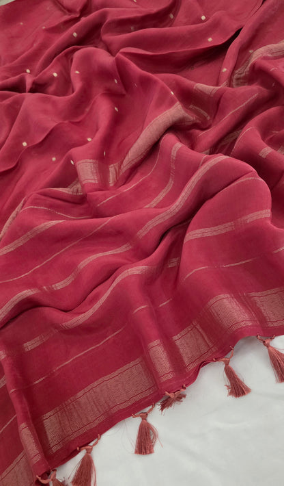 Onion pink Semi Mysore Crape Saree