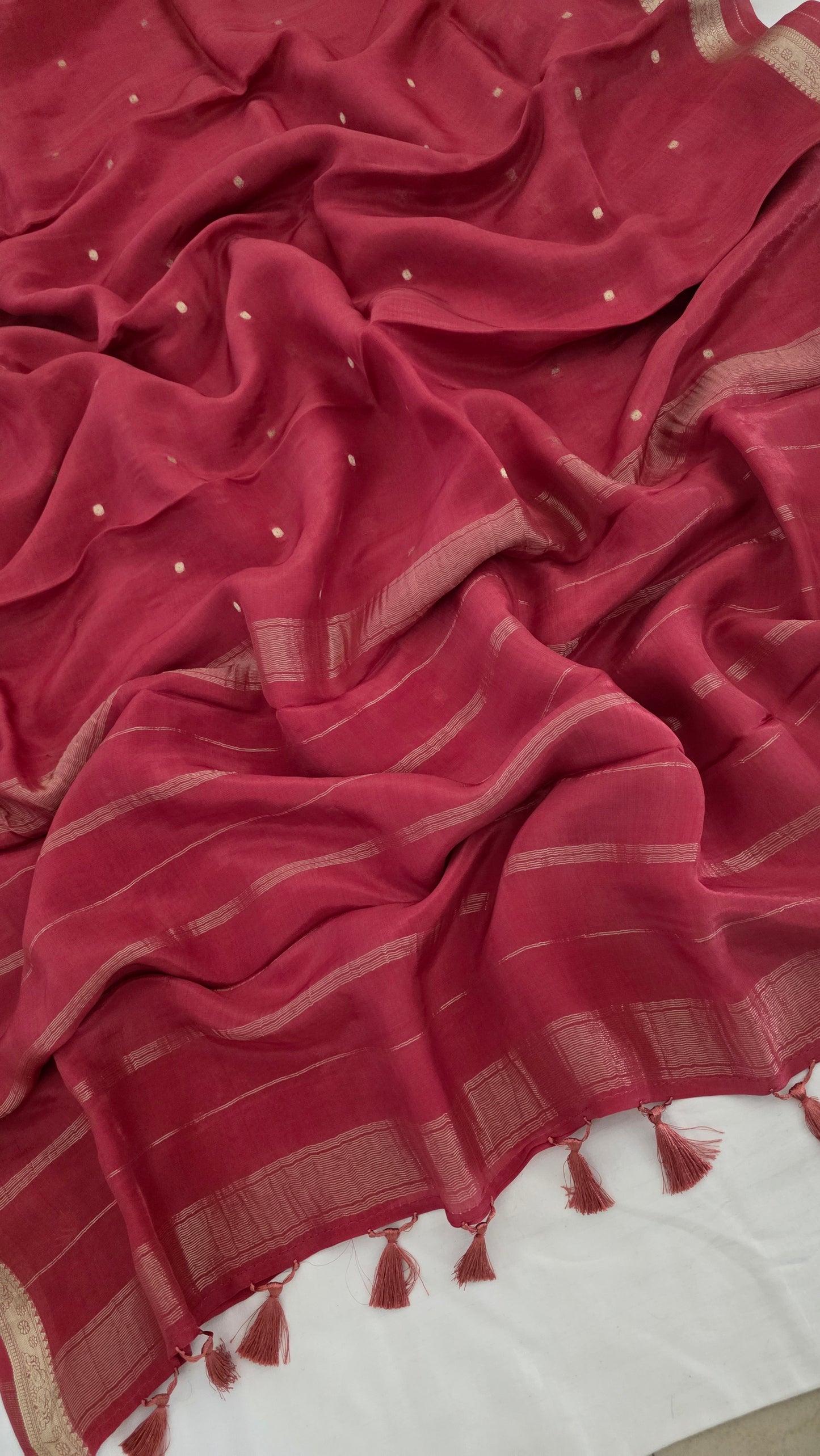 Onion pink Semi Mysore Crape Saree