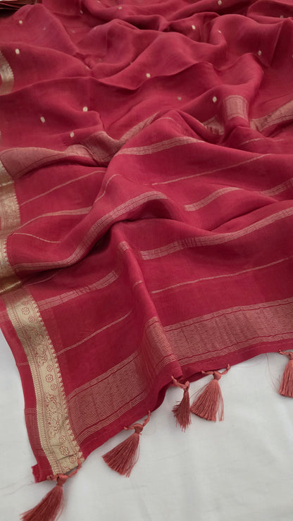Onion pink Semi Mysore Crape Saree