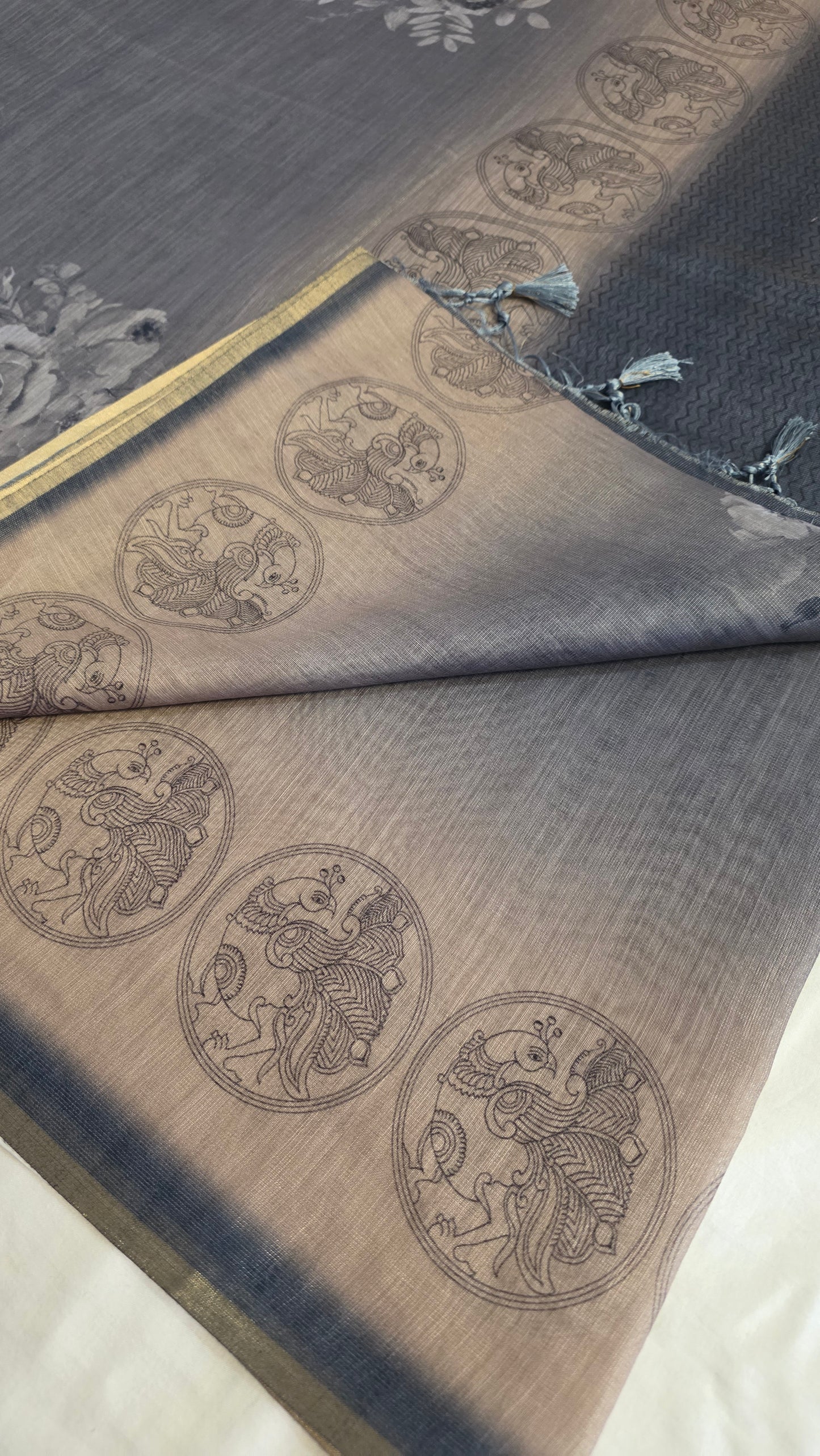 Stone Blue Blended Linen tissue Silk