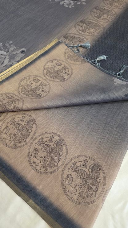 Stone Blue Blended Linen tissue Silk