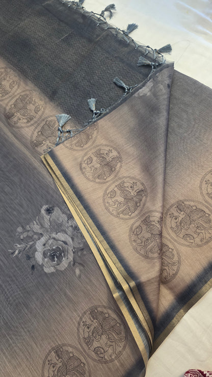 Stone Blue Blended Linen tissue Silk