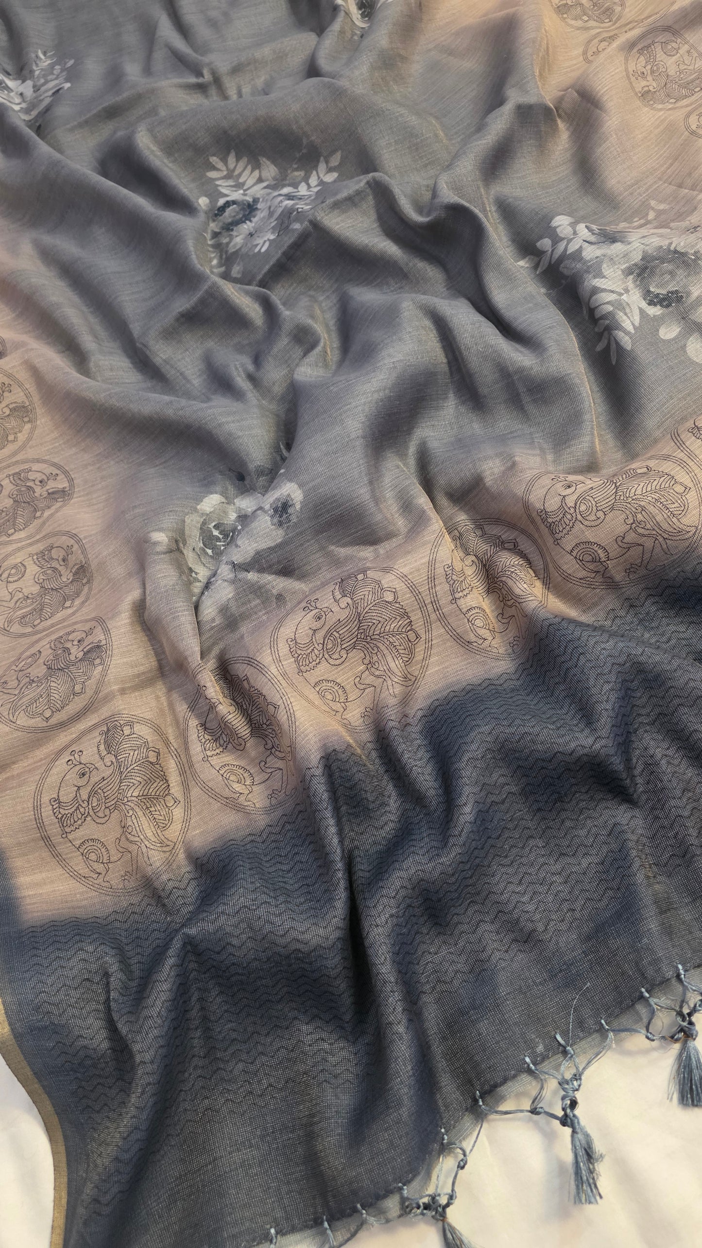 Stone Blue Blended Linen tissue Silk
