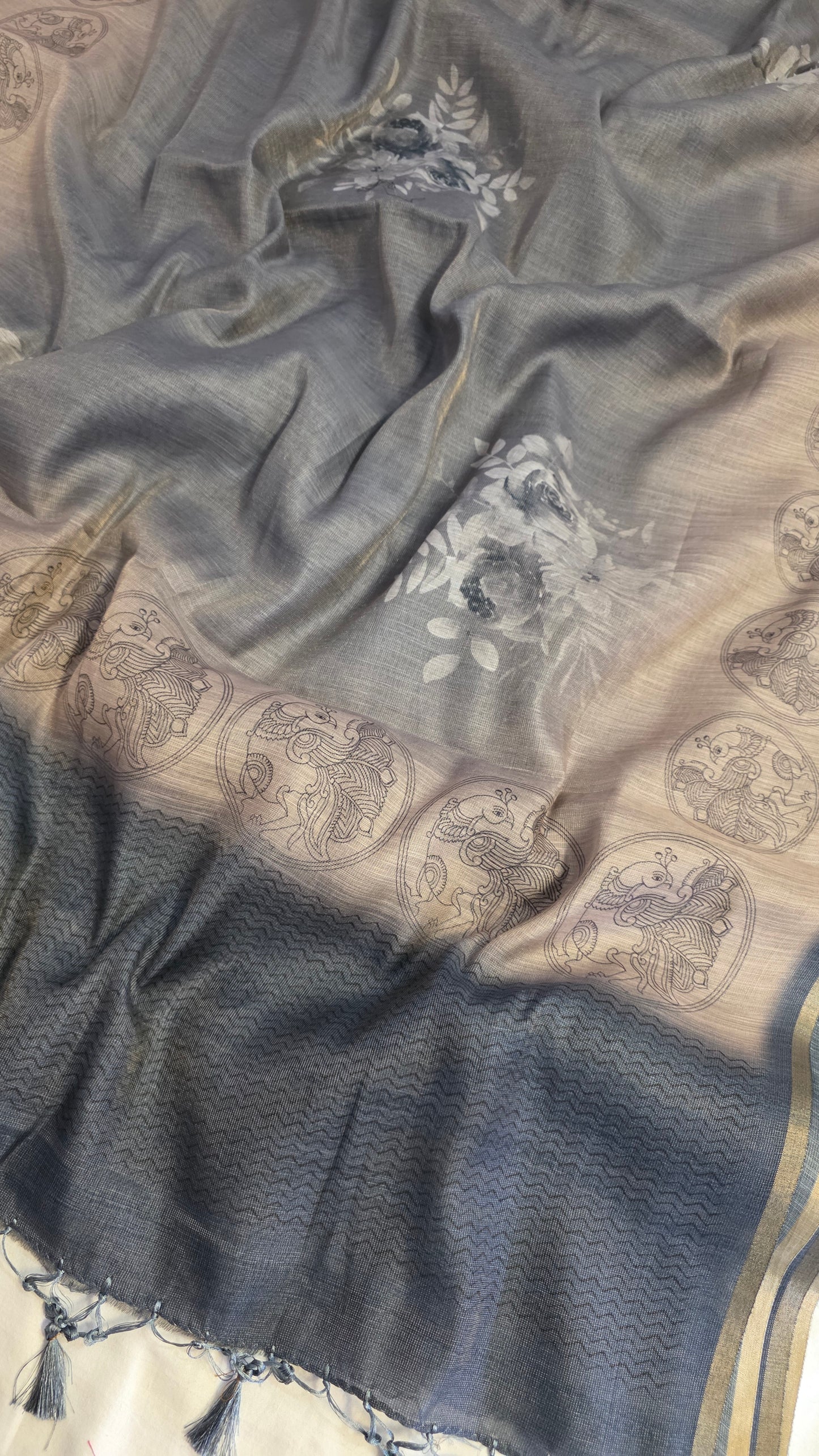 Stone Blue Blended Linen tissue Silk