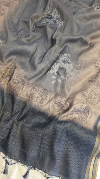 Stone Blue Blended Linen tissue Silk