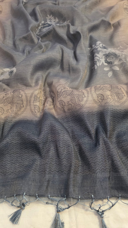 Stone Blue Blended Linen tissue Silk